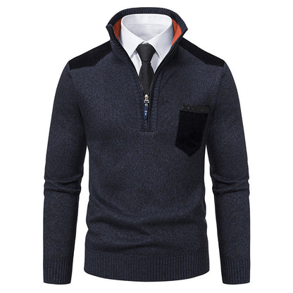 Pullover Men Sweater Thick Polo Shirts Korean Half Zipper Cold Blouse Stand Collar Autumn Winter Outerwear Luxury Cloth